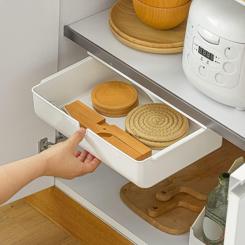Poeland Under Desk Drawer Self-Stick Storage Organizer for Office Home School, Holders for Desk