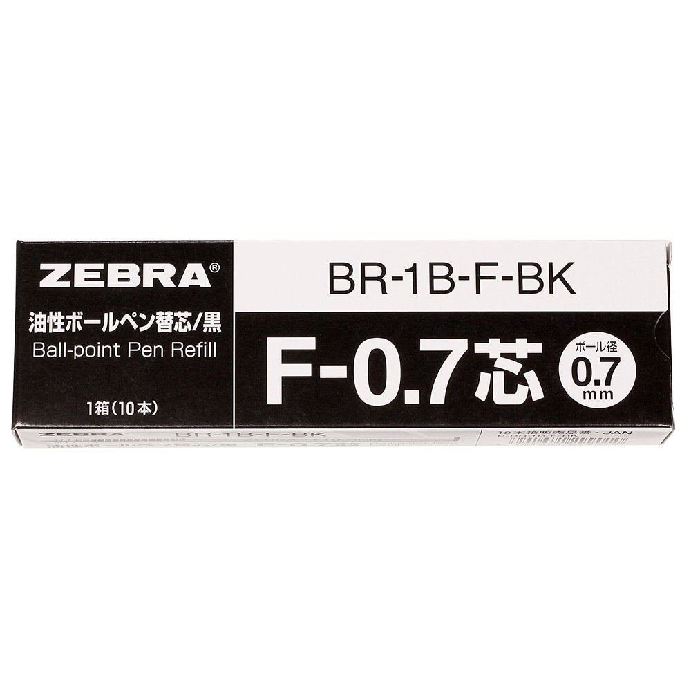 Zebra B-BR-1B-F-BK Oil-Based Ballpoint Pen Refill, F-0.7 Lead, Black, 10 Pens