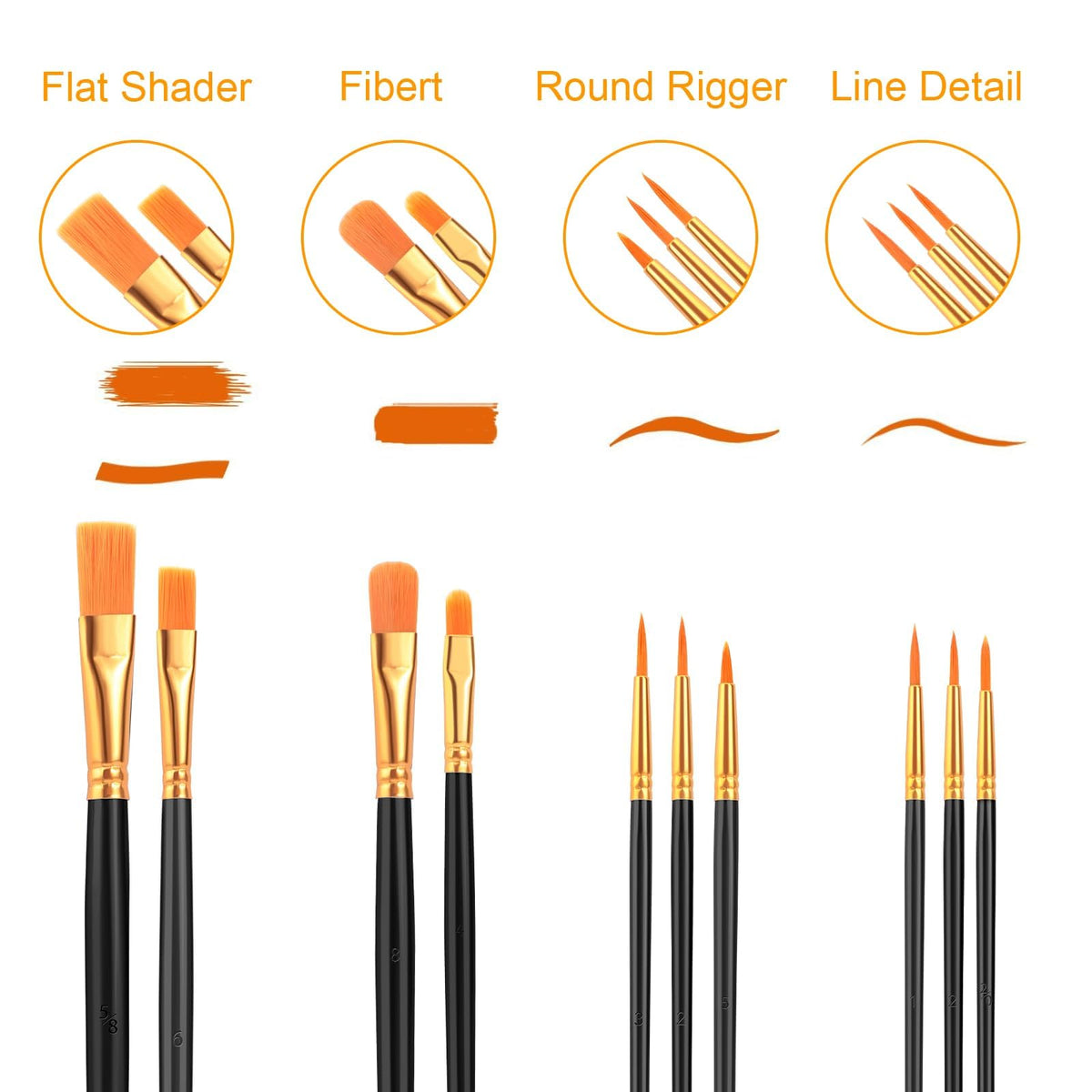 Acrylic Paint Brush Set, 20 Packs/200 pcs Nylon Hair Brushes