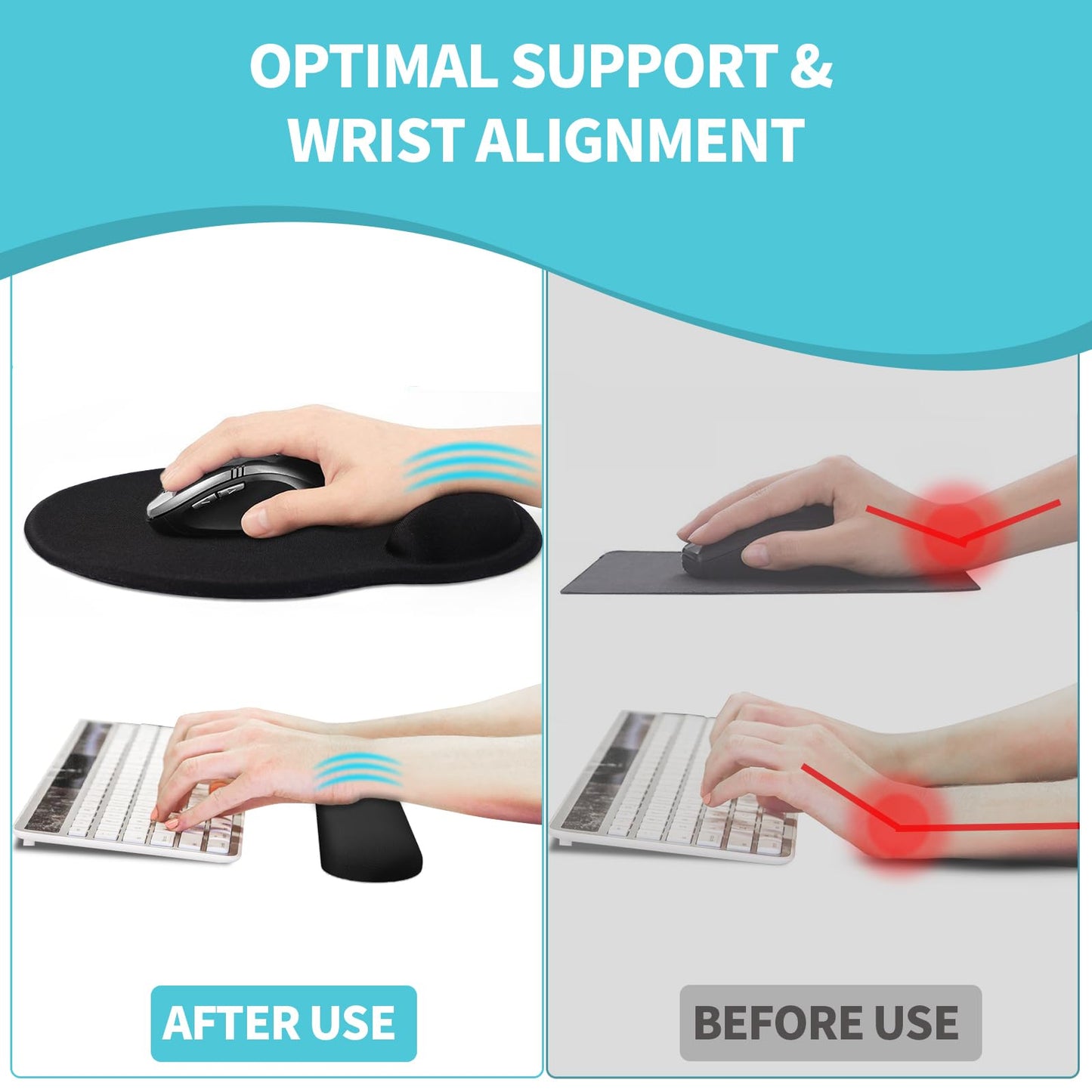 eulps Mouse Pad Wrist Support, Ergonomic Memory Foam Keyboard Wrist Pad & Gel Wrist Rest Set for