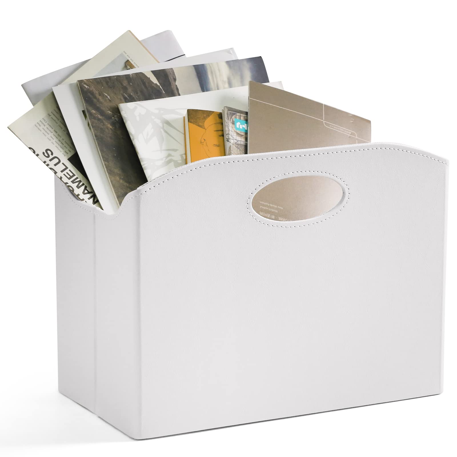 EZDeco Magazine Holder Foldable Magazine Rack Floor PU Leather File Holder Newspaper Book Storage