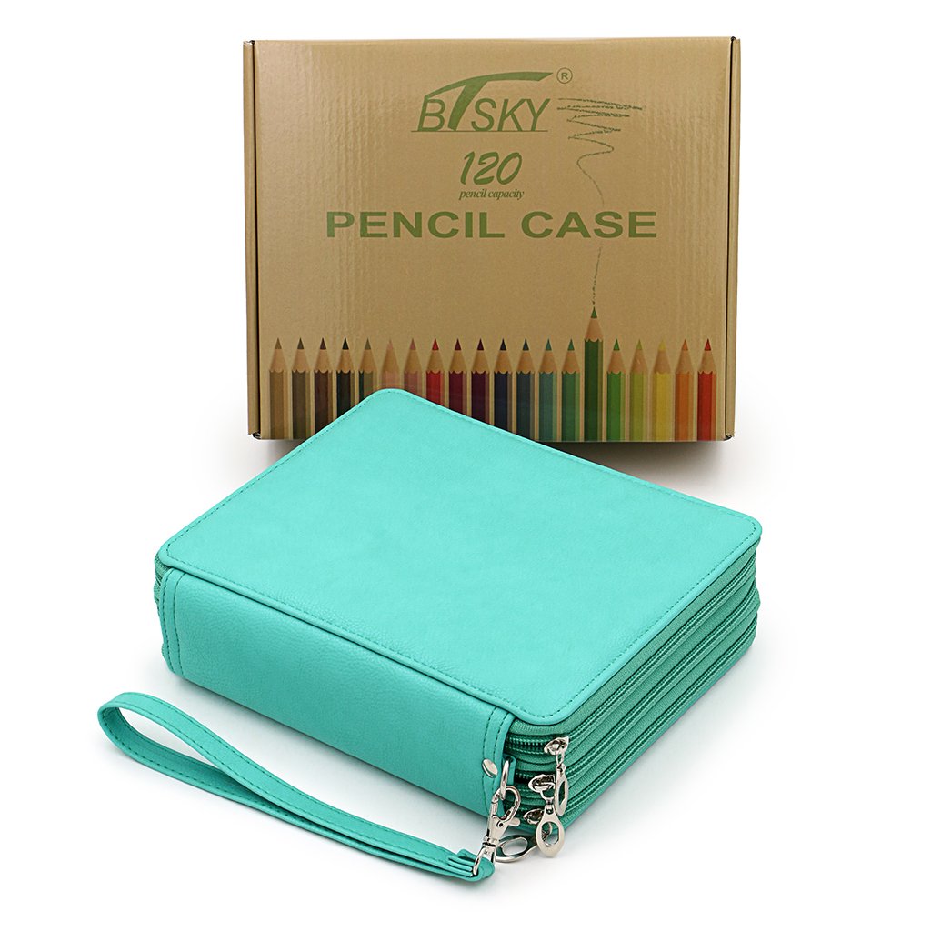 BTSKY Deluxe PU Leather Pencil Case For Colored Pencils - 120 Slot, Green