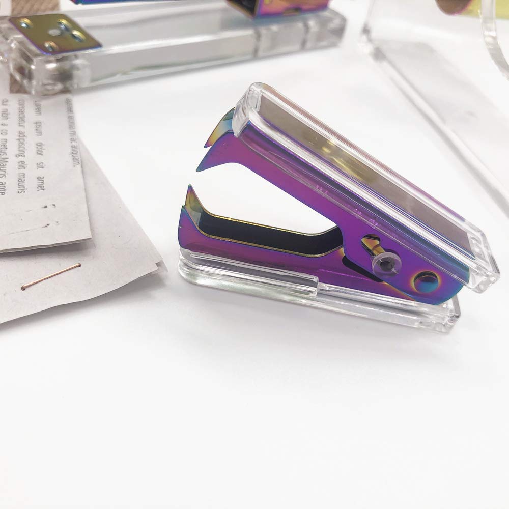 Clear Acrylic Body Colorful Metallic Tone Memo Holder and Staples Remover Set Self-Stick Note Cube
