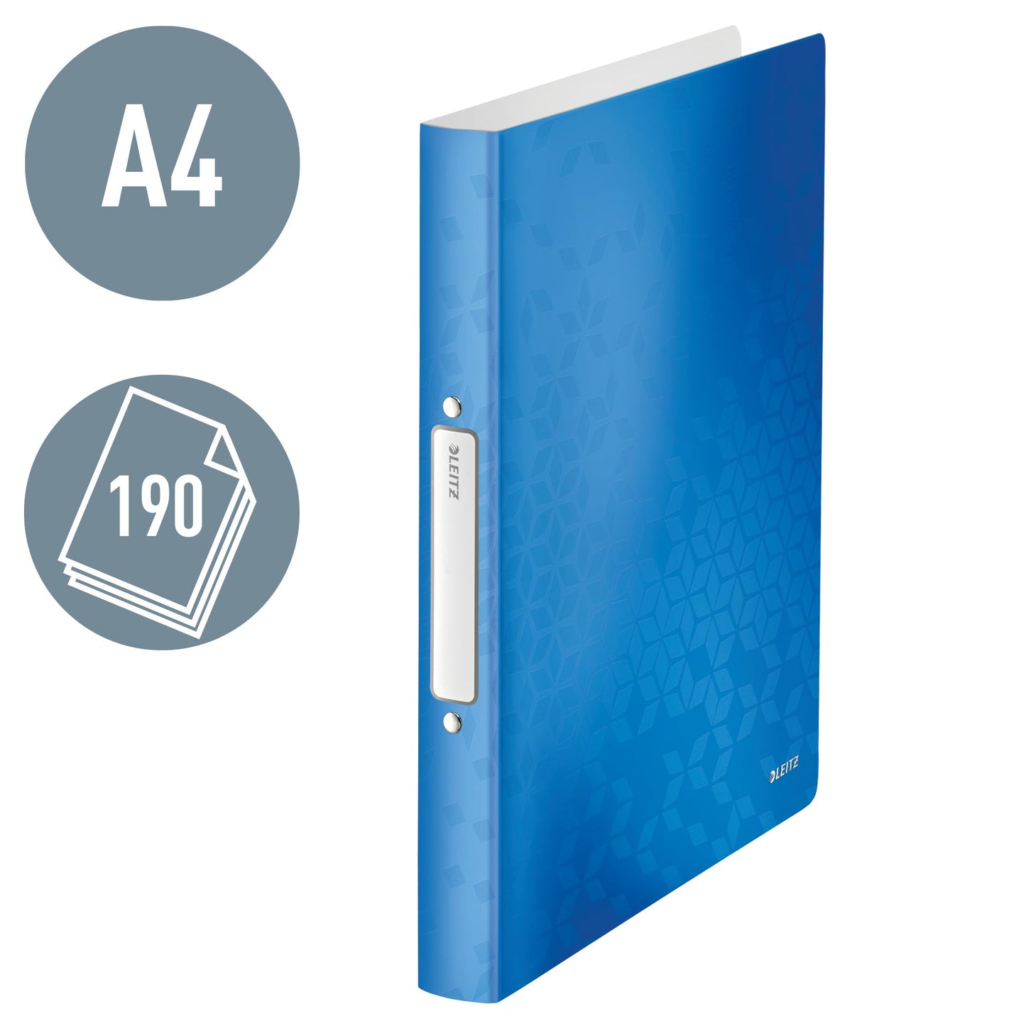 Leitz 2 Ring Binder, Holds up to 190 Sheets, Wow Range, 25 mm Spine, 42570036 - A4, Blue Metallic