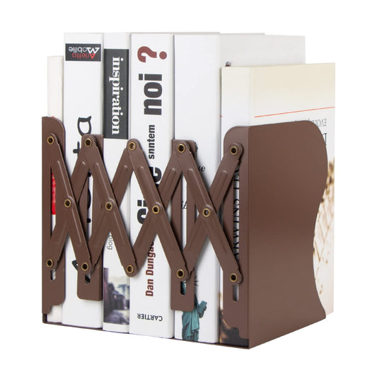 Aobopar Adjustable Metal Book Ends for Shelves Brown