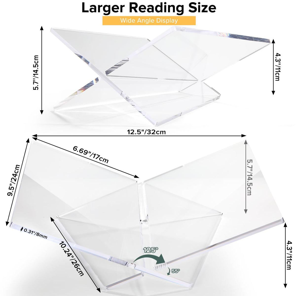 Clear Acrylic Book Stand Holder for Display and Reading 12.5" x 9.5" x 5.7"