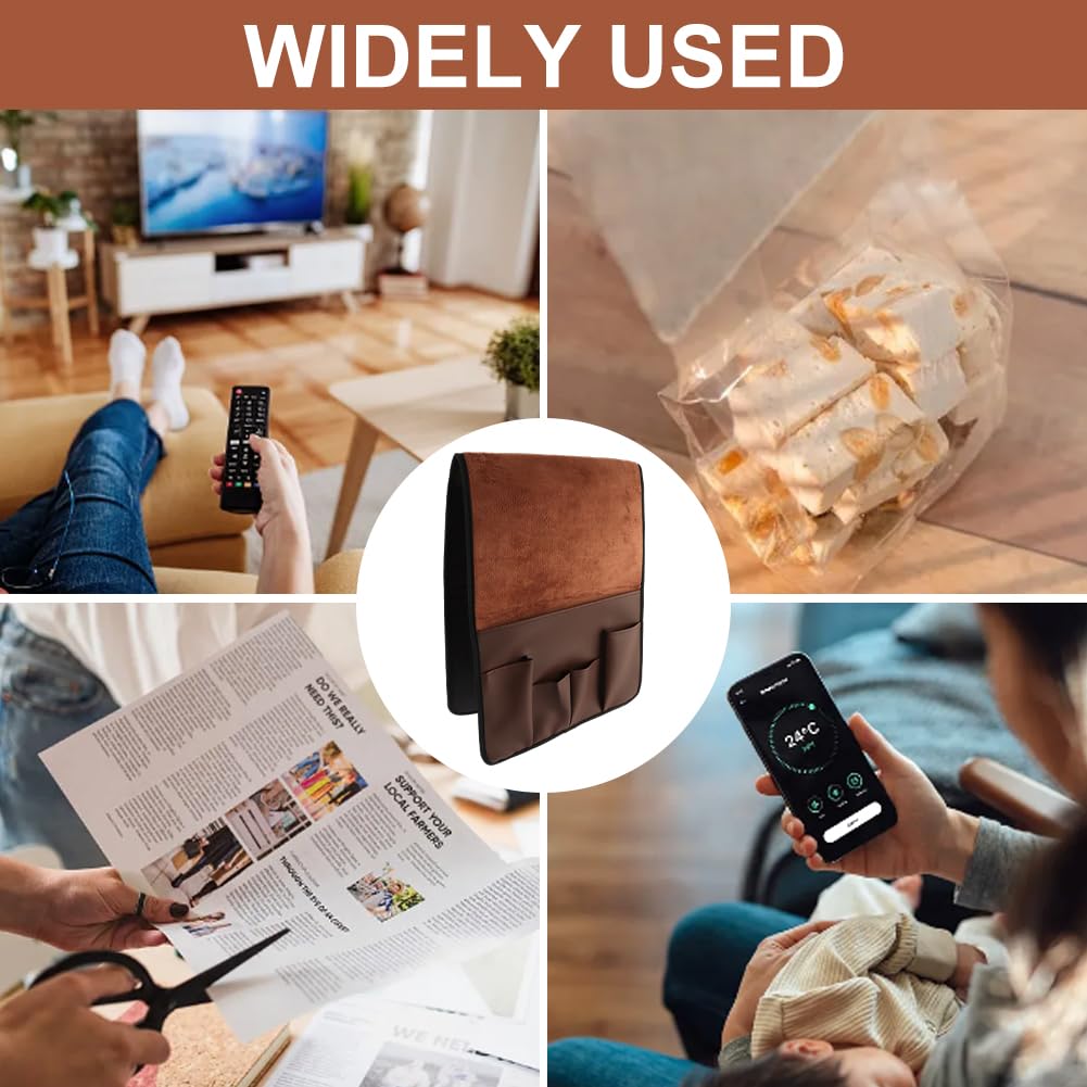Anti-Slip PU Leather Velvet Sofa Couch Chair Armrest Soft Caddy Organizer Holder with 5 Pockets for