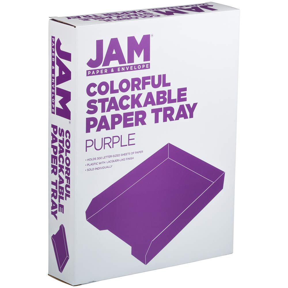 JAM PAPER Stackable Paper Trays - Purple - Desktop Document, Letter, & File Organizer Tray - Sold