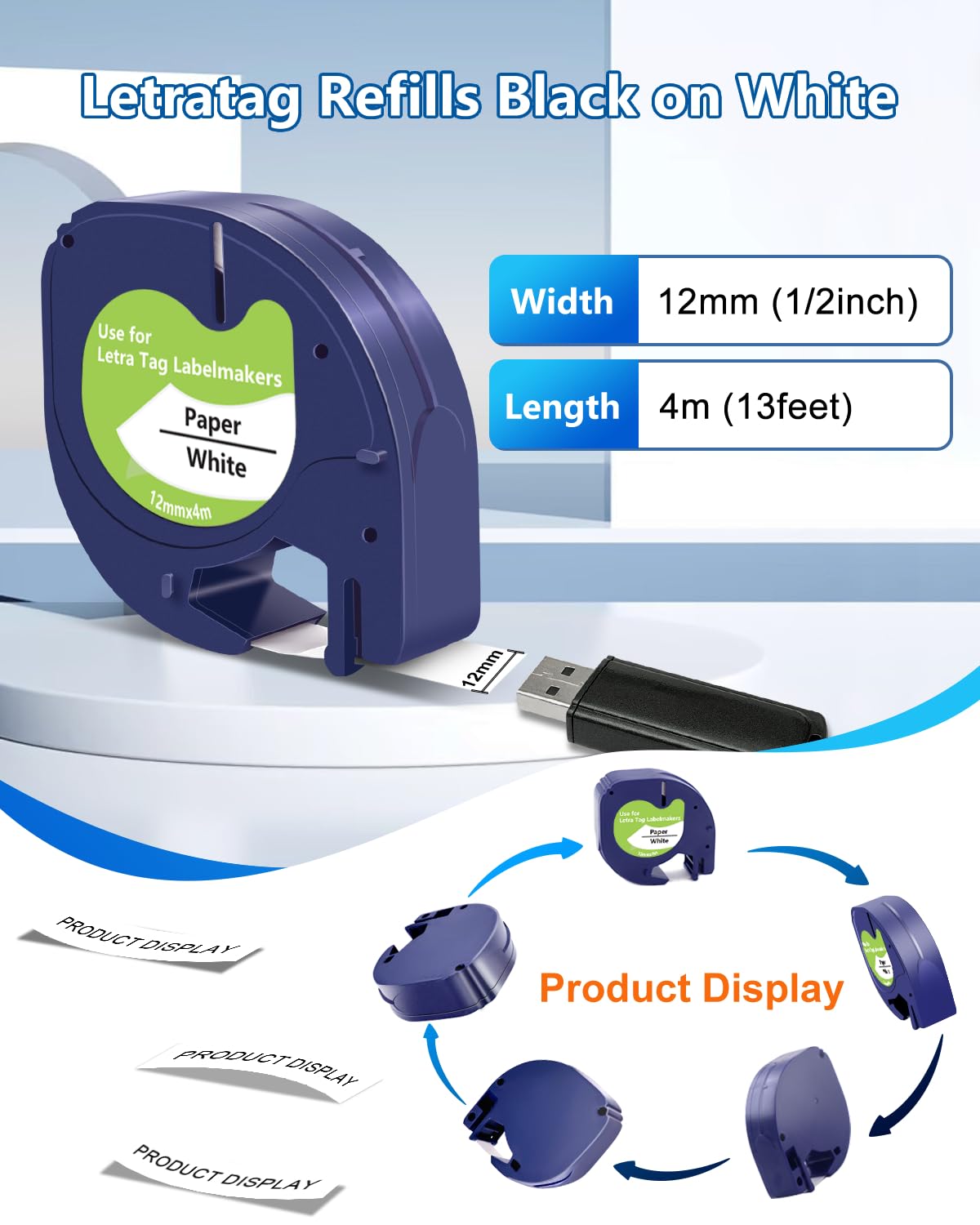 8-Pack Compatible with DYMO LetraTag Refills 91330 Paper Tape
