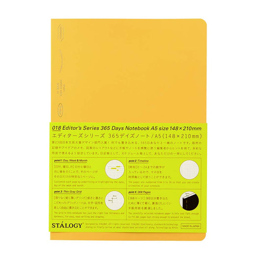 Nitoms S4107 STALOGY Notebook, A5, Squared, 365 Days Notebook, Yellow