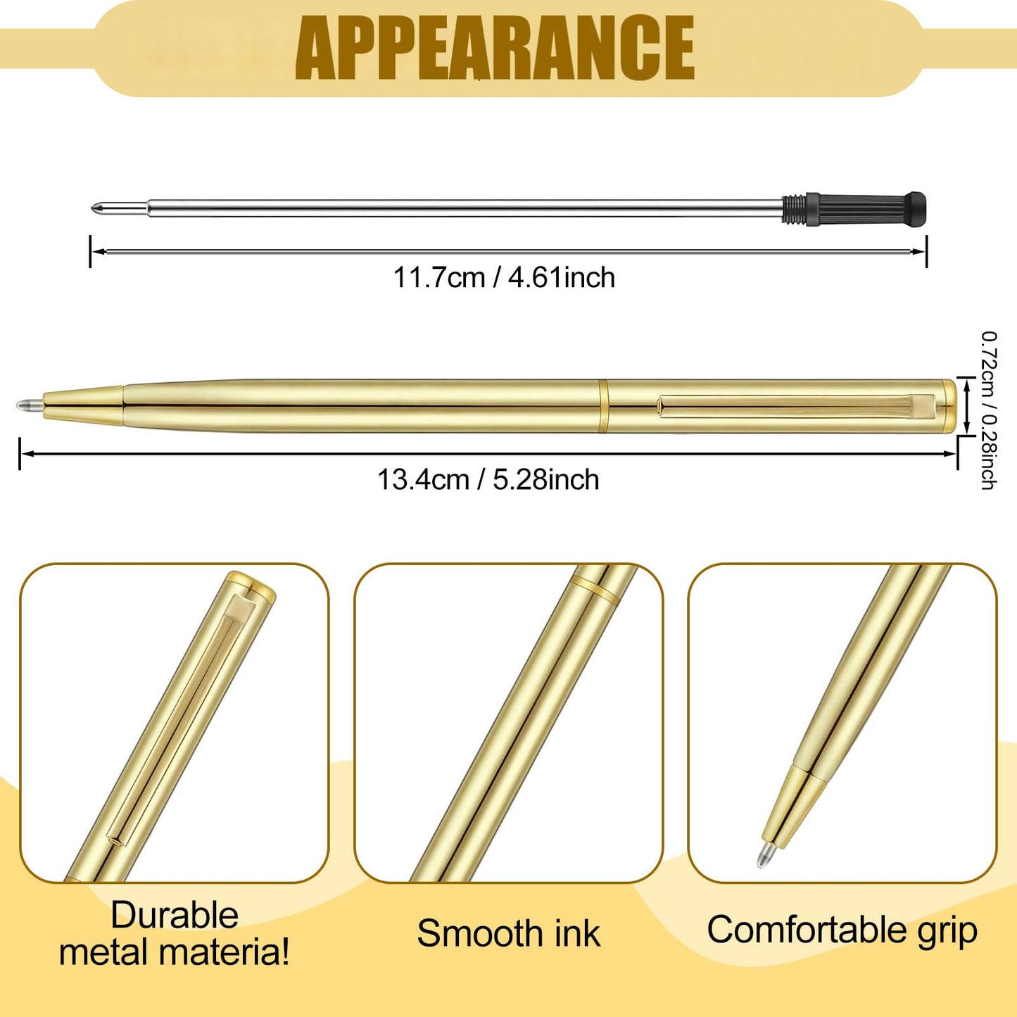 Zonon 50 Pieces Gold Metal Slim Ballpoint Pens Bulk, 1mm Black Ink