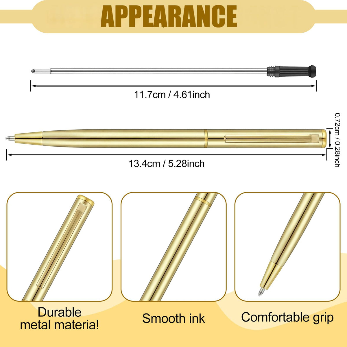 Zonon 50 Pieces Gold Metal Slim Ballpoint Pens Bulk, 1mm Black Ink