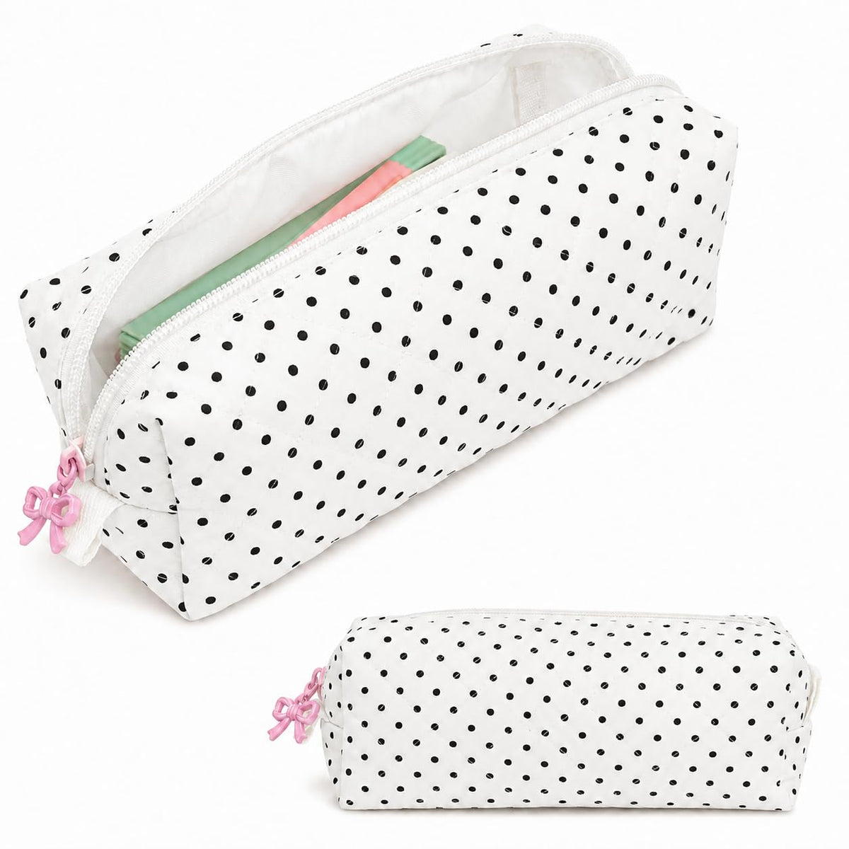 shiprabags Cute Quilted Pencil Case for Women, Aesthetic Small Floral Pencil Pouch, Slim Soft