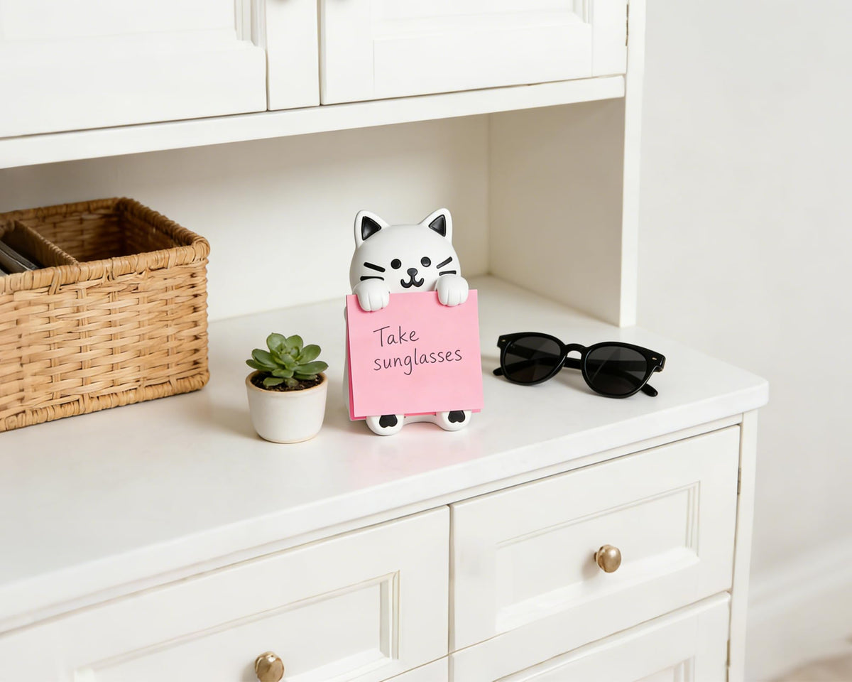 HORTIX Cat Pop-Up Sticky Note Dispenser for 3 x 3 in Notes, Black & White