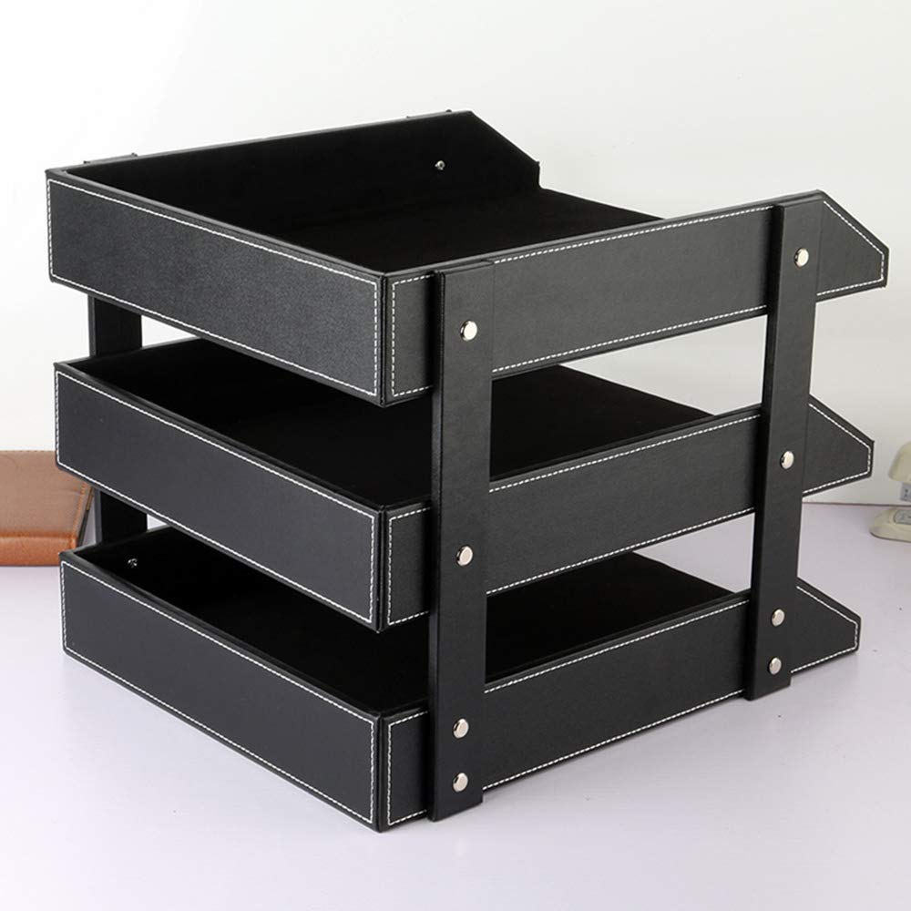 Leather Desk File Organizer, 3-Layer Stackable Tray, Used to Store documents, folders, Stationery