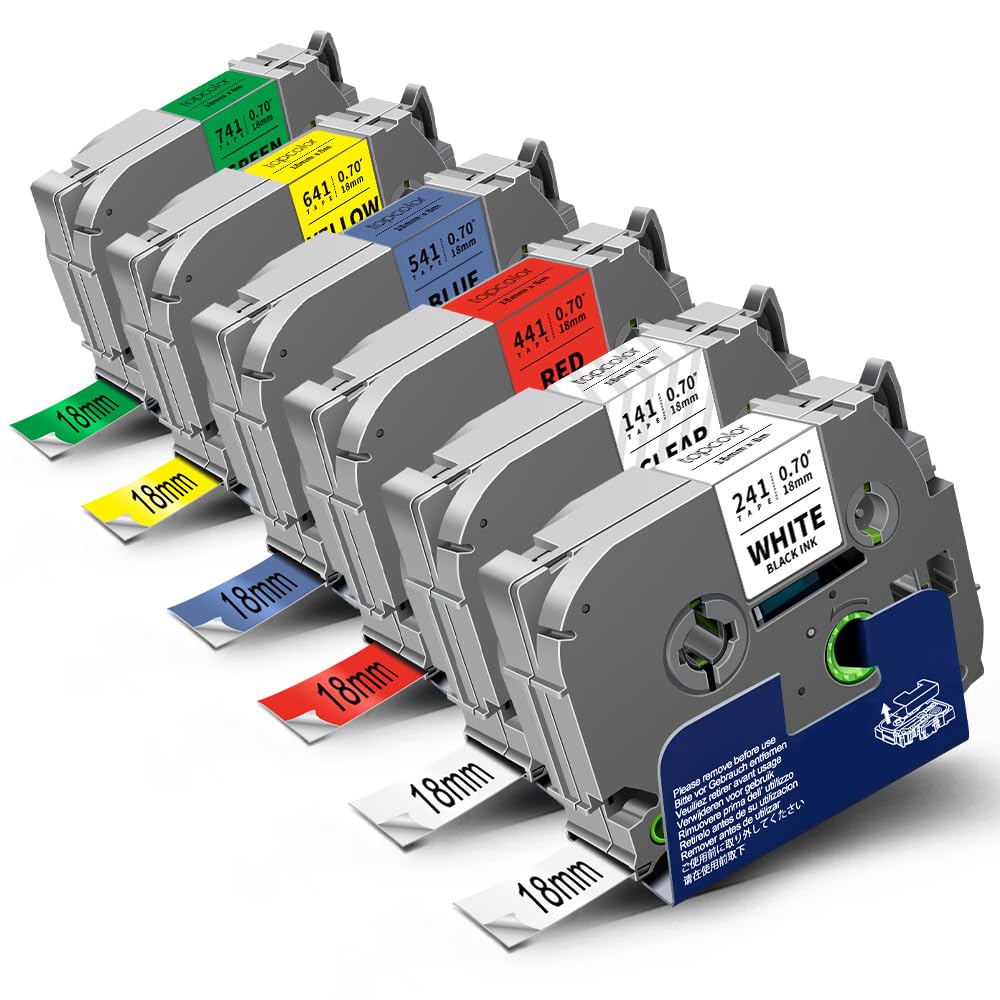 6-Pack Tze 18mm 0.7" Laminated Colored Tape Compatible for Brother 18mm