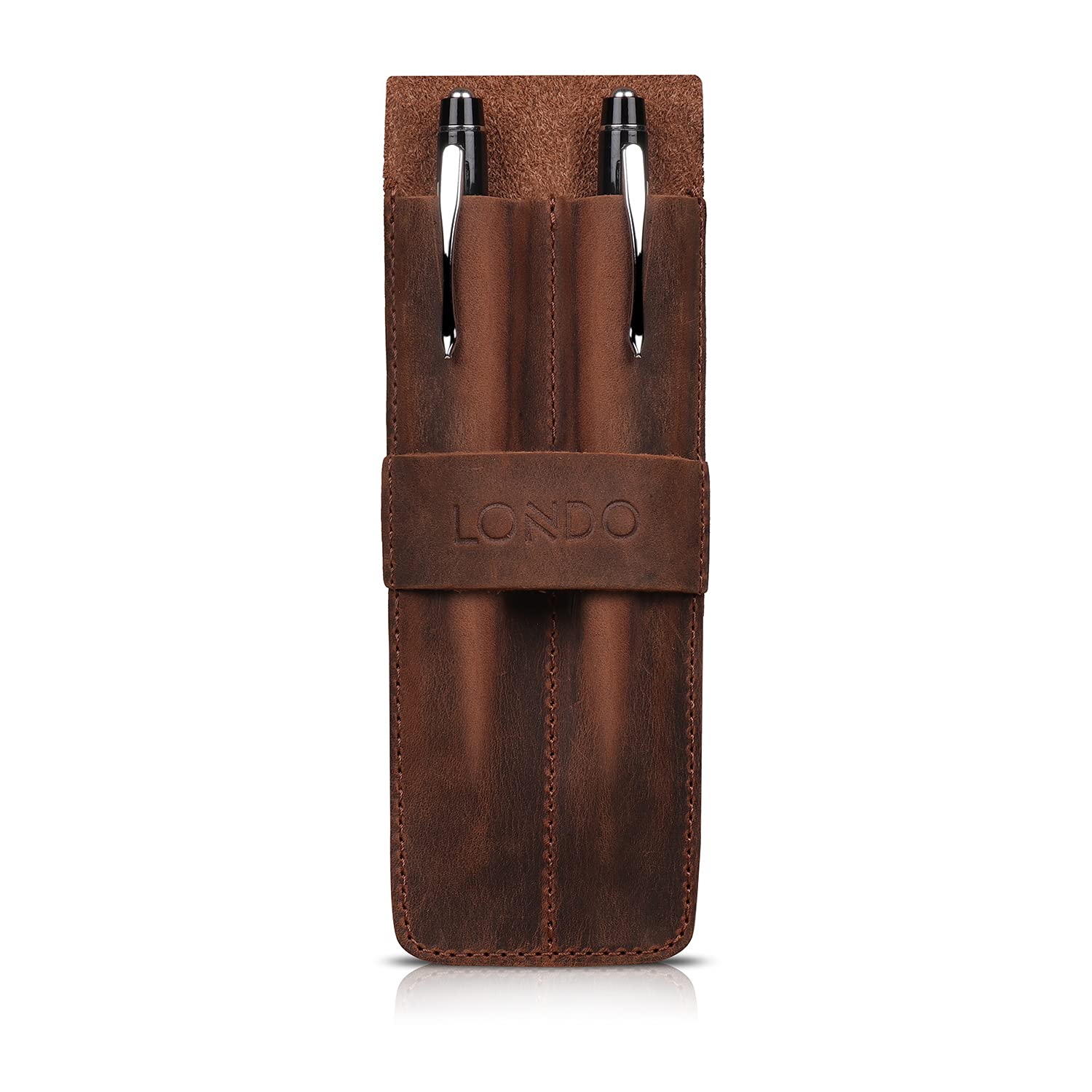 Londo Genuine Leather Pen and Pencil Case with Tuck in Flap, Stationery Bag - Two compartment