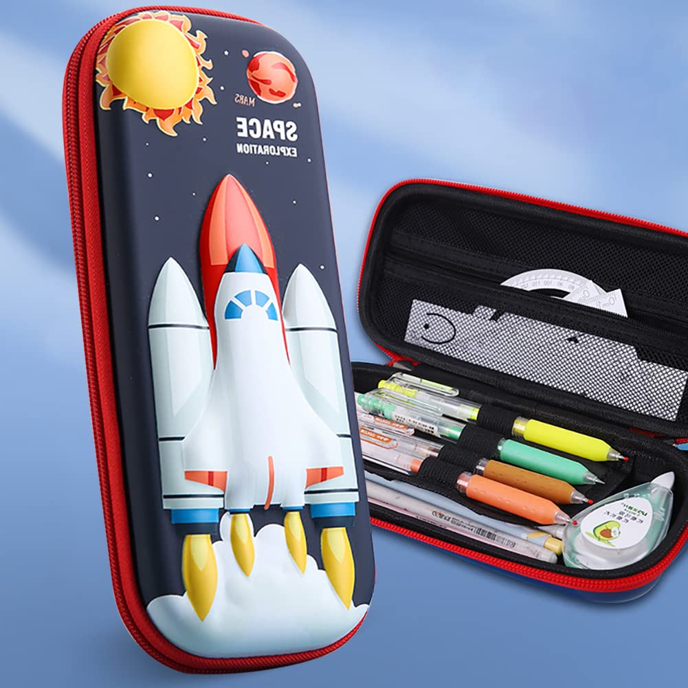 MCWTH 3D Space Shuttle Pencil Case for Kids Boys Large Capacity Waterproof Pencil Box with