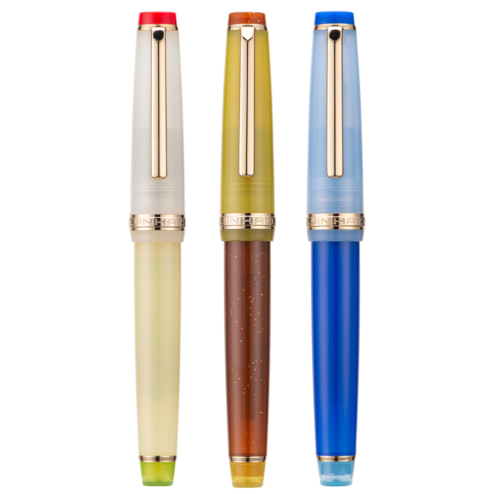 3 Jinhao 82 Fountain Pen Transparent Mixed Classic Color Acrylic Extra Fine Point Gold Trim with