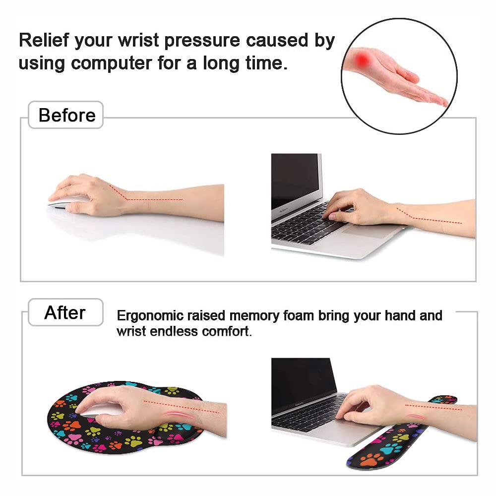 Keyboard Wrist Rest and Mouse Pad Wrist Rest Support Set with Coasters, Non-Slip PU Base for Gaming