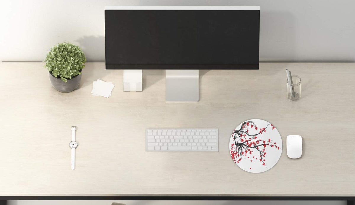 Ambesonne Nature Mouse Pad, Sakura Blossom Japanese Cherry Tree Garden Summertime Vintage Cultural