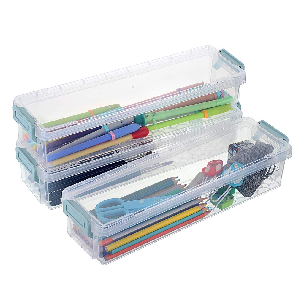 BTSKY Long Plastic Stackable Box Home, Office Supplies Storage Organizer Box Pencil Boxes Plastic