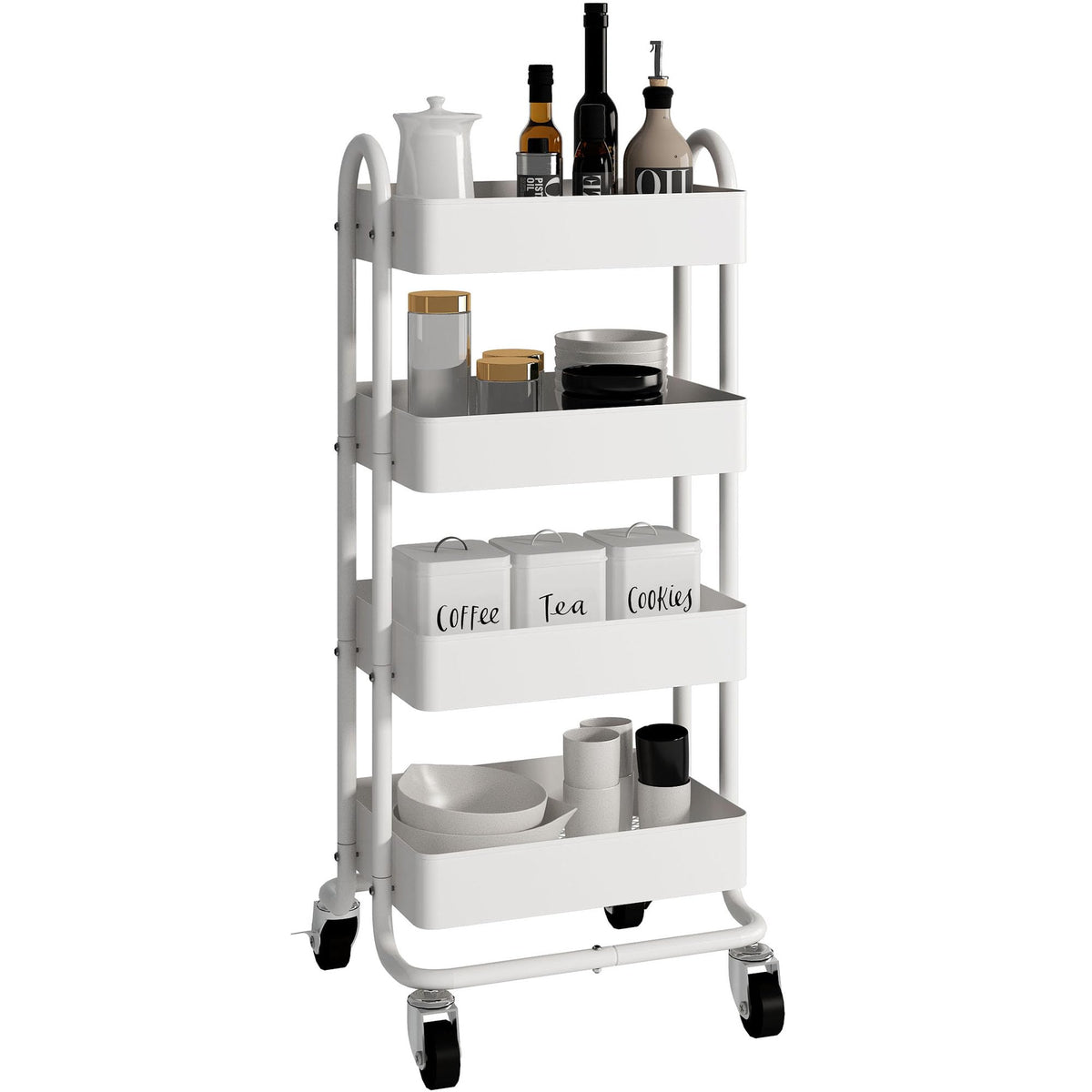 Elitehouse 4 Tier Metal Rolling Cart with Wheels,4 Tier Utility Cart with Wheels for
