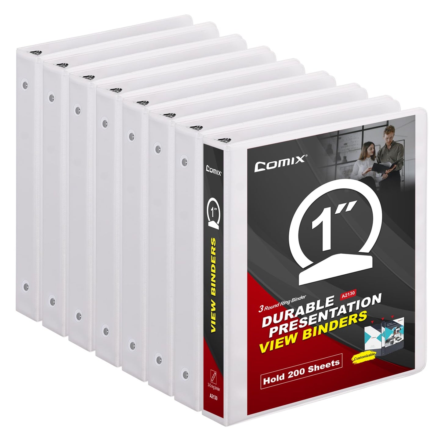 COMIX Sturdy 3 Ring Binder 1 inch with Clear View Cover, 1" Round Ring View Binder, PVC-Free