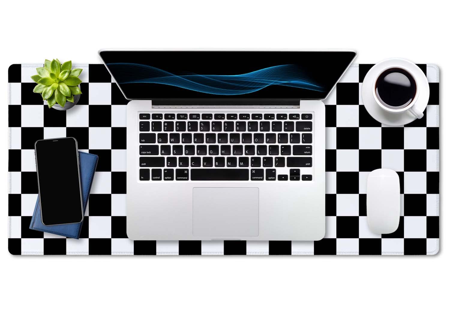 SSOIU Checkered Desk Mat Extended Gaming Mouse Pad (35.5x15.7 in), Large Stable Rubber Base
