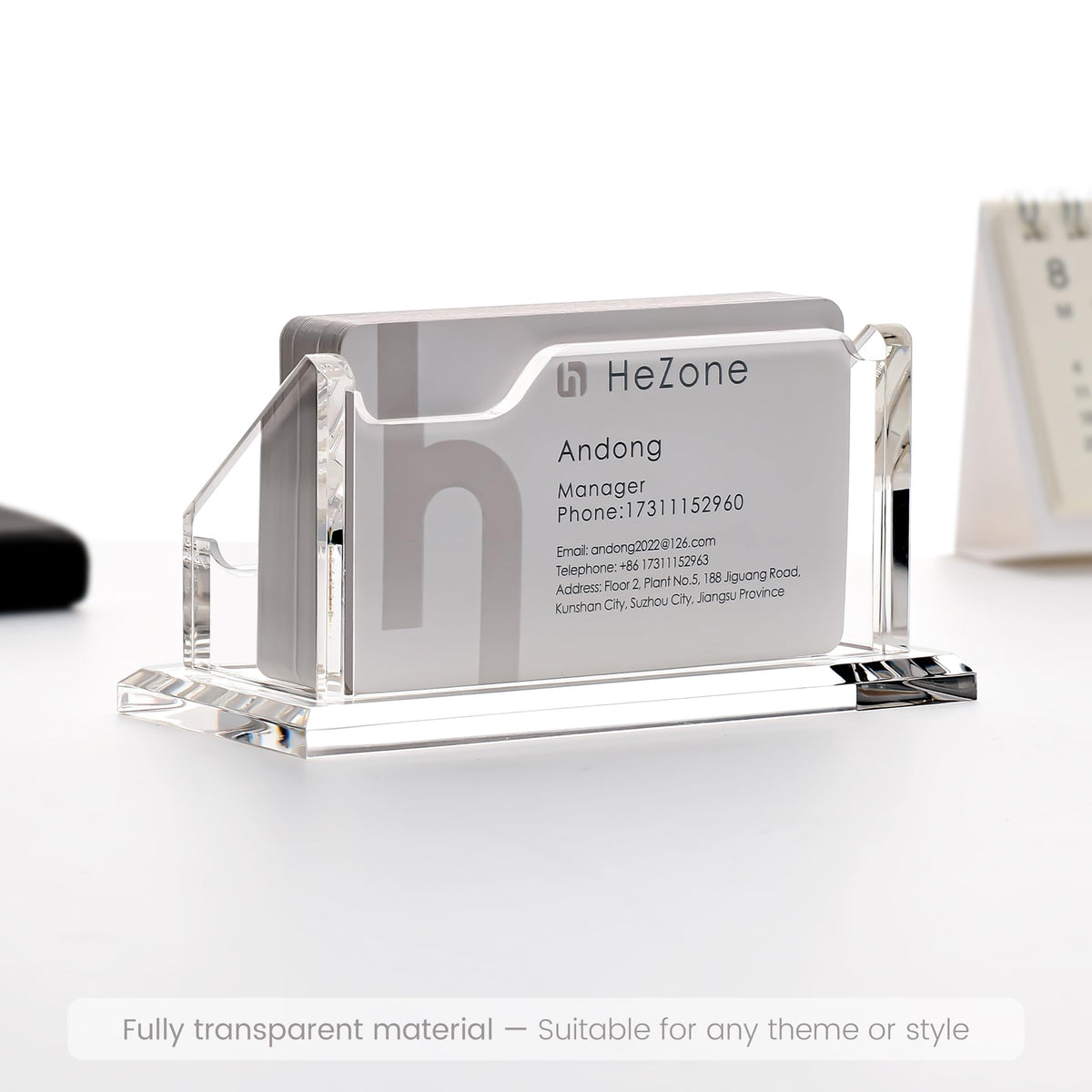 HeZone Acrylic Card Holder Clear Horizontal Business Card Organizer Stand for Desk 1 Slots Business
