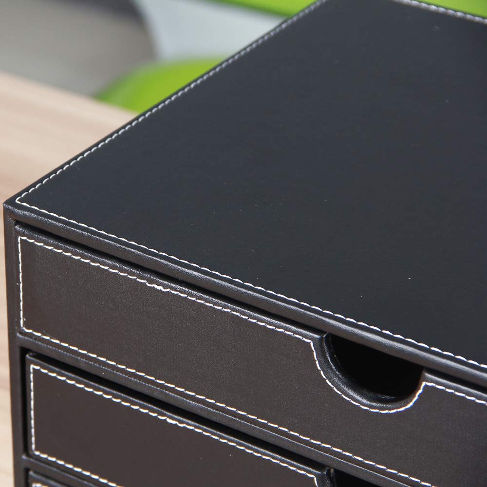 RHCSZ High-end PU Leather Desk Organizer File Cabinet Executive Office Supplies Desktop Filing A4