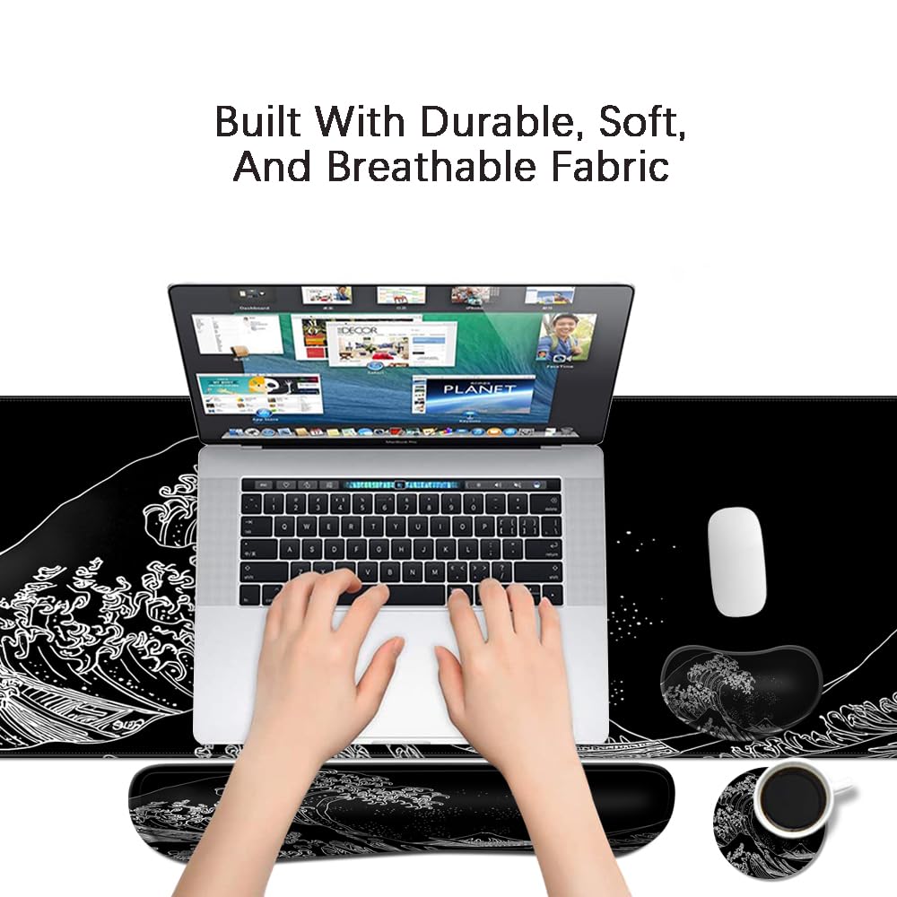 MIBITRI Keyboard Mouse Pad Set, Extended Gaming Mouse Pad+Ergonomics Keyboard Wrist Rest Support