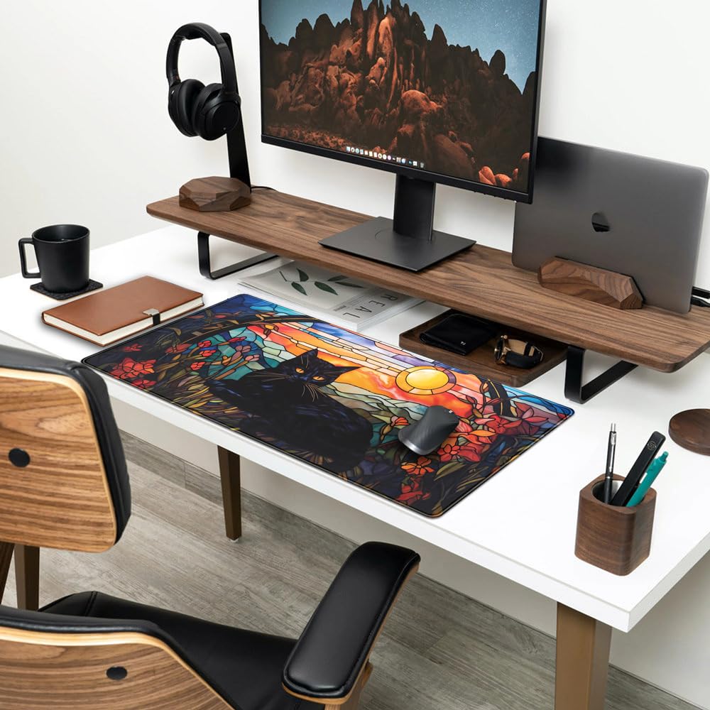Mechanical Cattle Black Cat Desk Mat Vintage Sunset XXL Large Mouse Pad Laptop Desk Mousepad with
