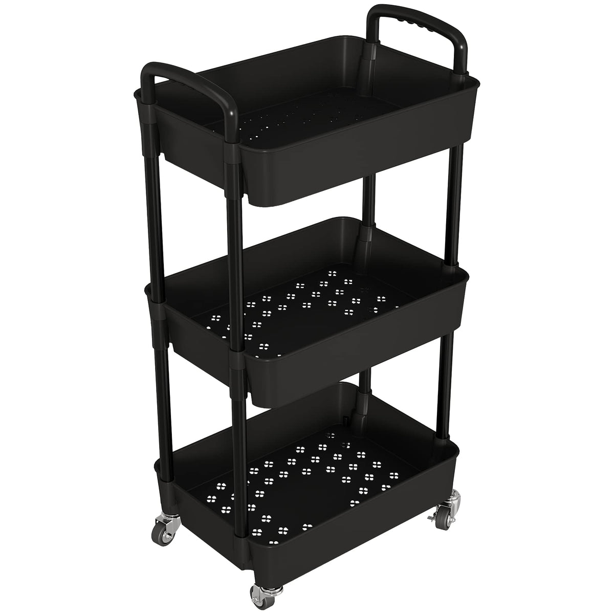 3 Tier Rolling Cart with Wheels, Utility Storage Carts,Black