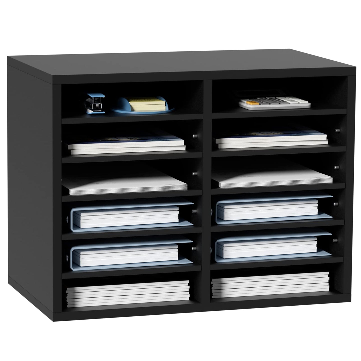 VEVOR Literature Organizers, 12 Compartments Office Mailbox with Adjustable Shelves，Wood Literature
