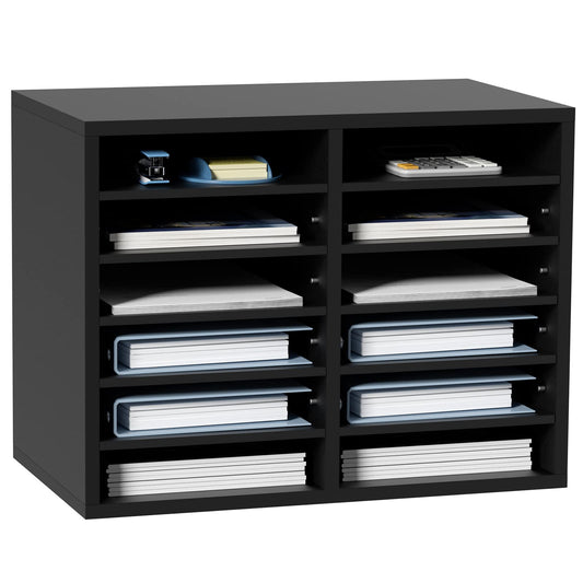VEVOR Literature Organizers, 12 Compartments Office Mailbox with Adjustable Shelves，Wood Literature
