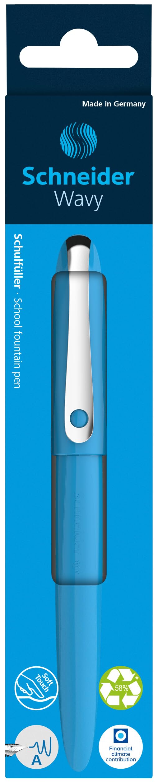 Schneider 162113 Wavy Fountain Pen for Right and Left-Handed Users with Beginner Nib Blue