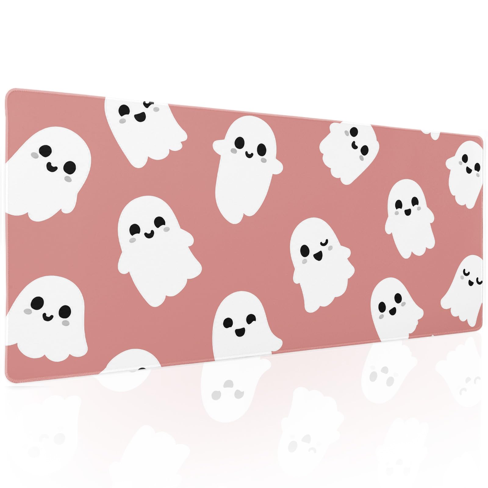 Halloween Cute Ghost Mouse Pad Kawaii Cartoon Spooky Funny Spirit Extended Desk Mat Non-Slip Rubber