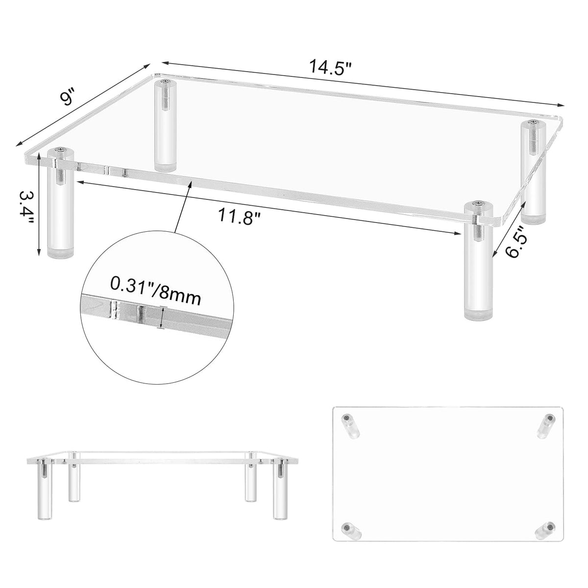 Sumerflos Clear Acrylic Monitor Laptop Stand, Sturdy and Save Space Computer Laptop Monitor Riser