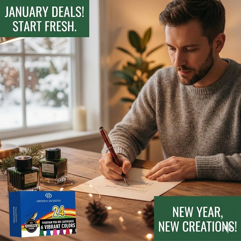 Dryden Designs Luxury Bamboo Fountain Pen with Ink Refill Converter and Matching Gift Case - Smooth