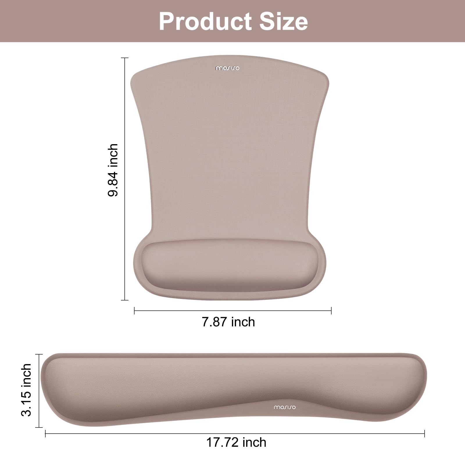 MOSISO Wrist Rest Support for Mouse Pad & Keyboard Set, Taupe Brown