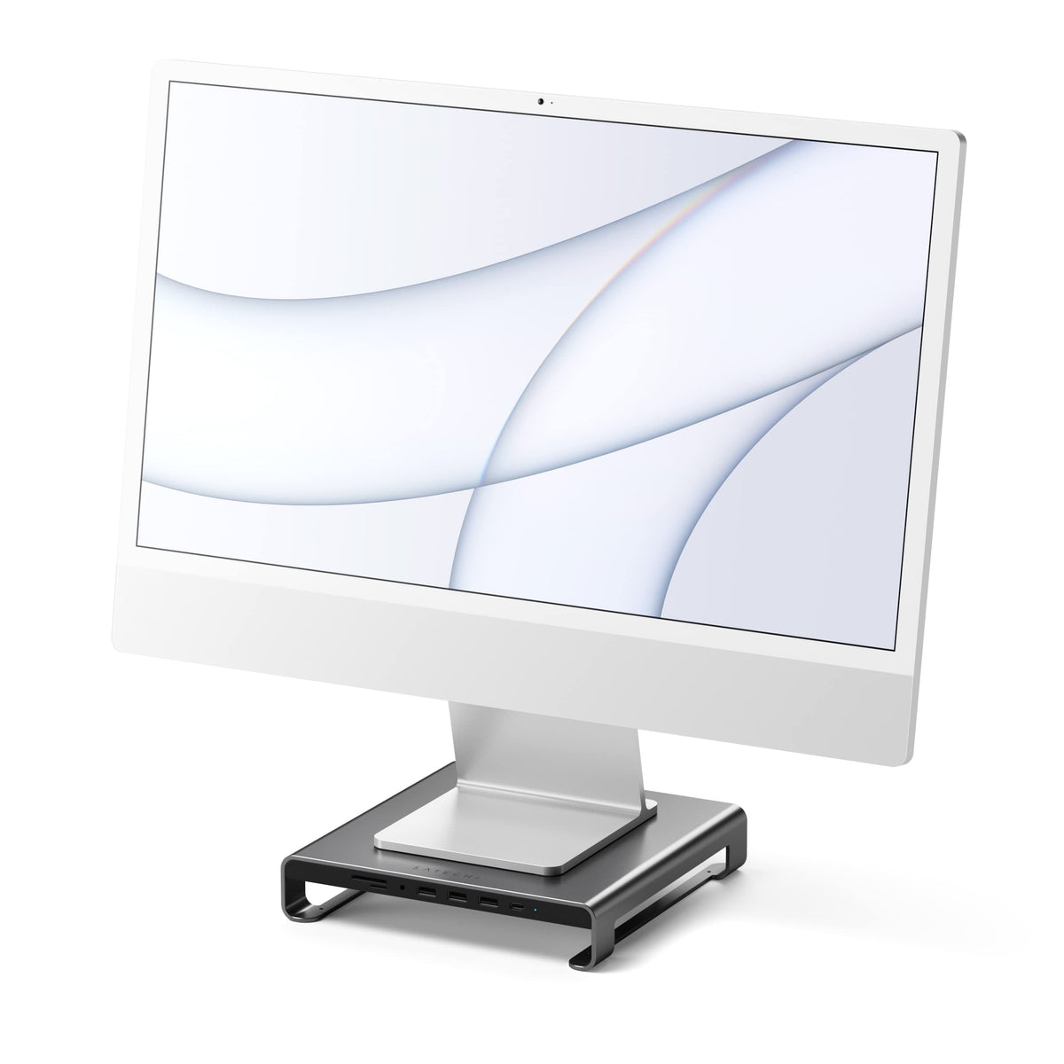 SATECHI Type-C Aluminum Monitor Stand Hub with USB-C Data, USB 3.0, Micro/SD Card Slots & 3.5mm