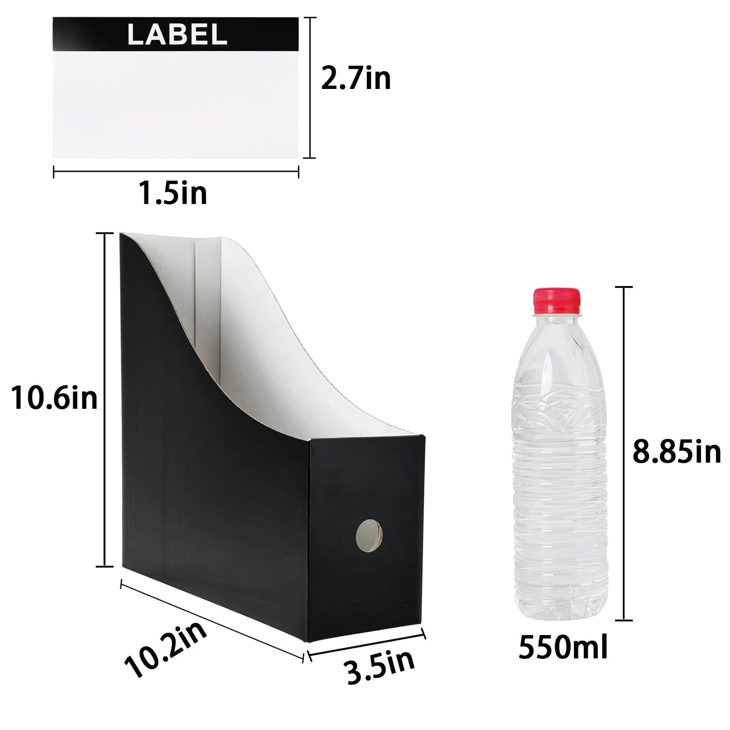 Limitliho 24 Pack Black Cardboard Magazine File Holder for Desk or Shelves