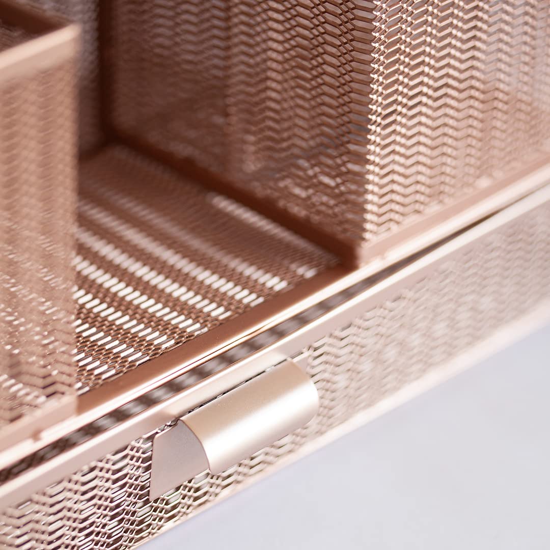 BLU MONACO | Rose Gold Desk Organizer with Sticky Note & File Holder | Metal Mesh Desktop Organizer