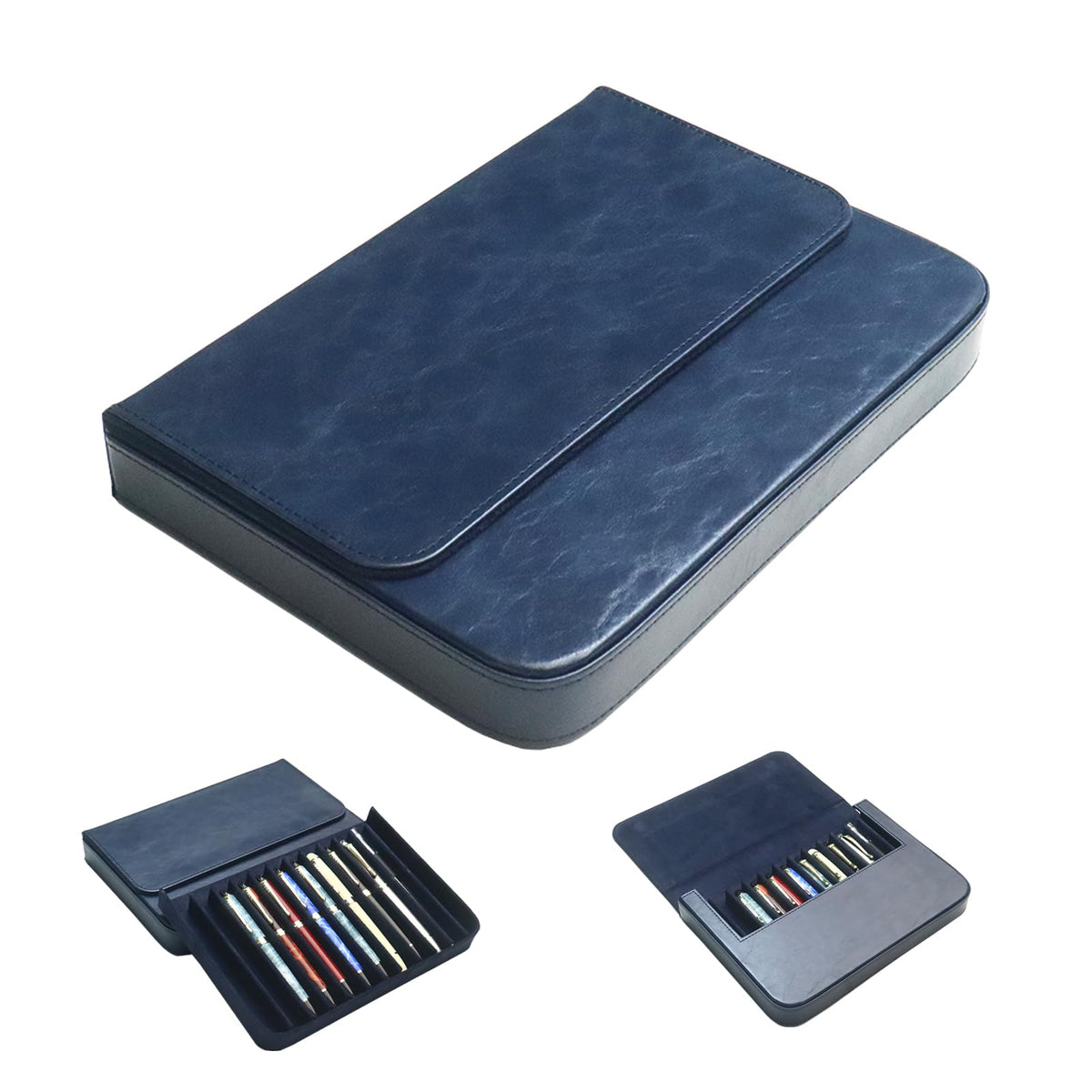 MIVLXLX 12 Slot Fountain Pen Case, Handmade Magnetic,Christmas Gift(blue)