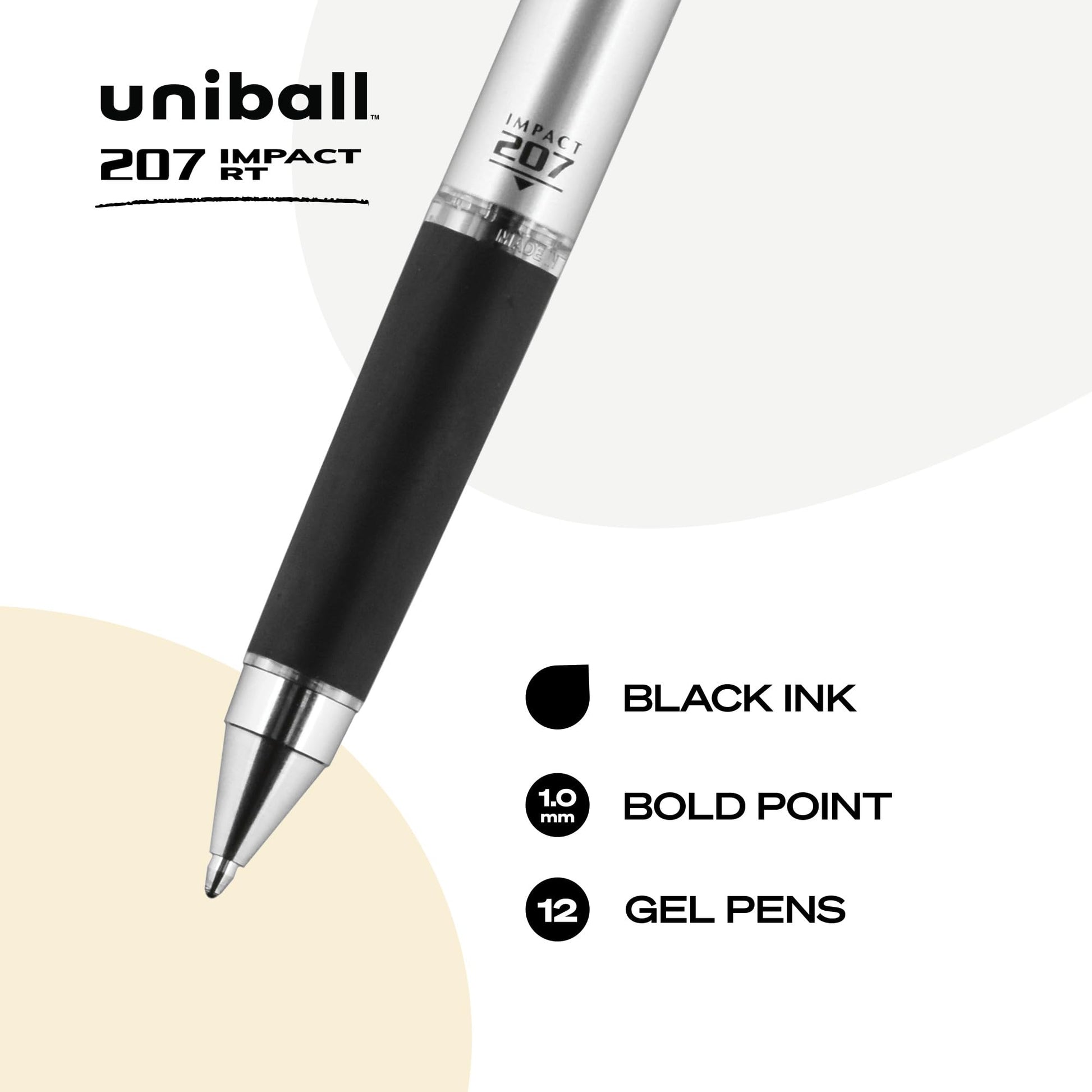 uniball™ 207 Impact Gel Pens, Bold Point (1.0mm), Black, 12 Pack