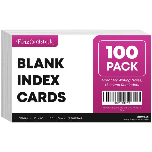 100 Pcs Extra Thick White Index Cards – Blank Heavyweight 14pt (0.014”) 100lb Cover Cardstock
