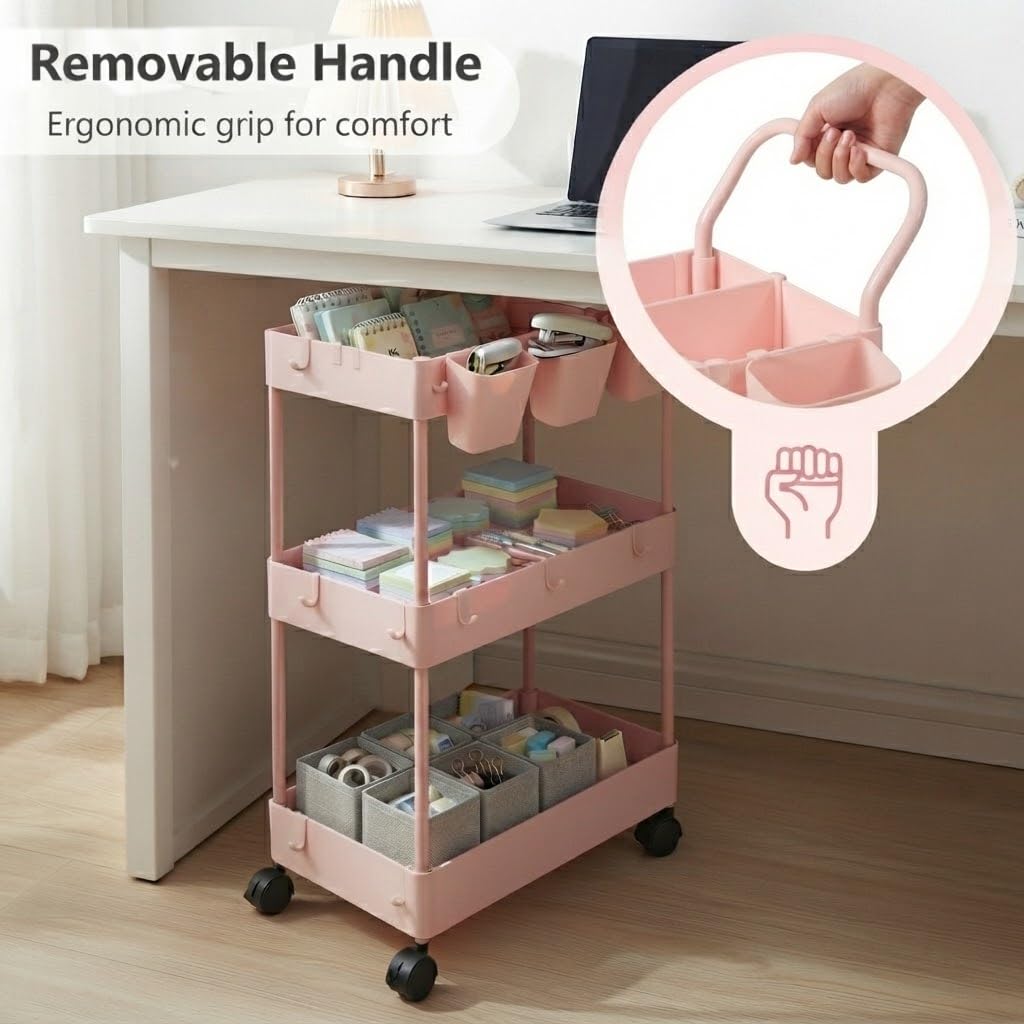 danpinera Slim Storage Cart, 3 Tier Narrow Rolling Cart on Wheels Bathroom Organizer with Dividers
