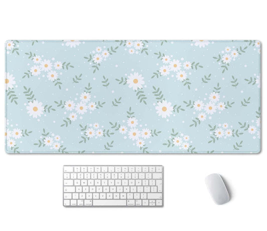 SSOIU Cute Spring Flowers Desk Mat, White Daisy Flower Mat, Extra Large Home Office Cute