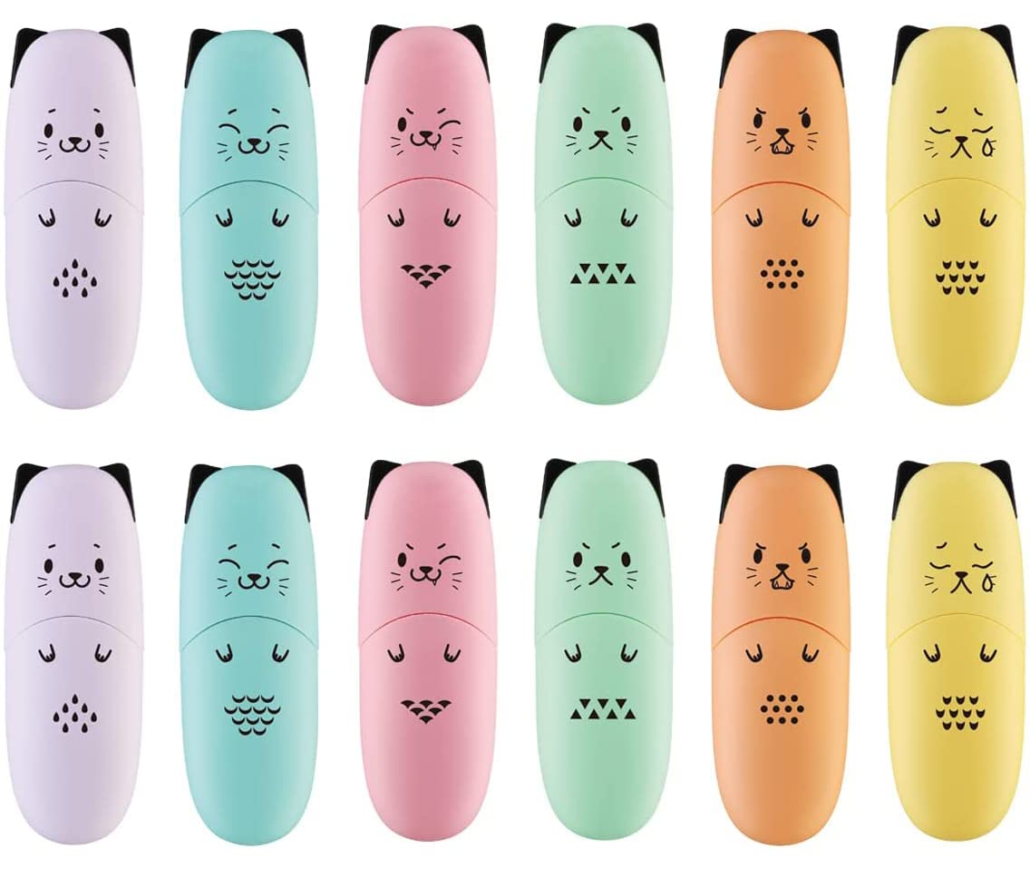 enlegend 2 Packs Cute Animal Design Mini Highlighter Pen Assorted Colors Chisel Tip Gift Pastel